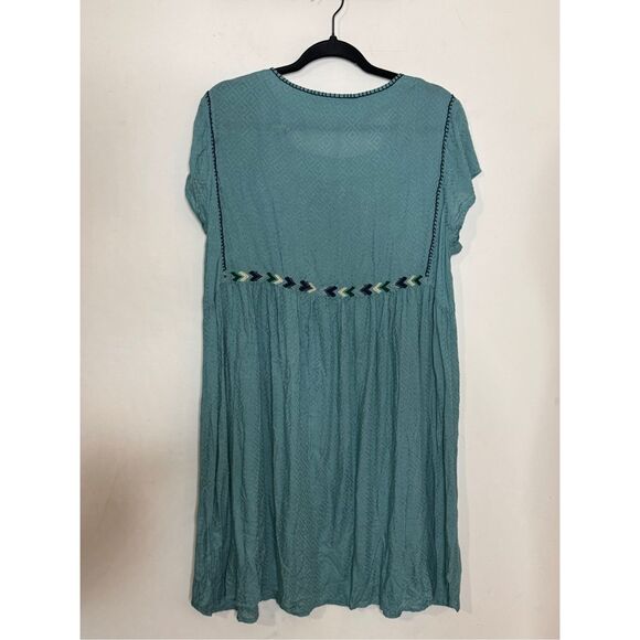 Double D Ranch Cactus Embroidered Baby Doll Dress Muted Teal M - Picture 6 of 7